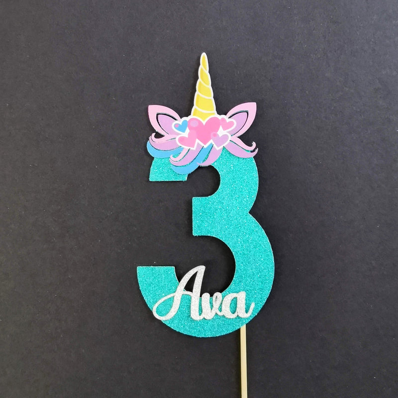 Personalised Unicorn Head Number Cake topper