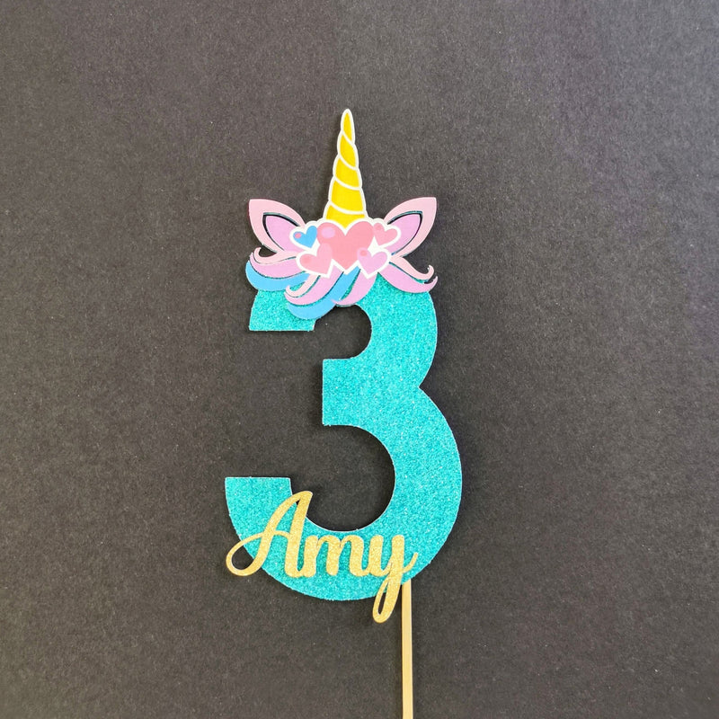 Personalised Unicorn Head Number Cake topper