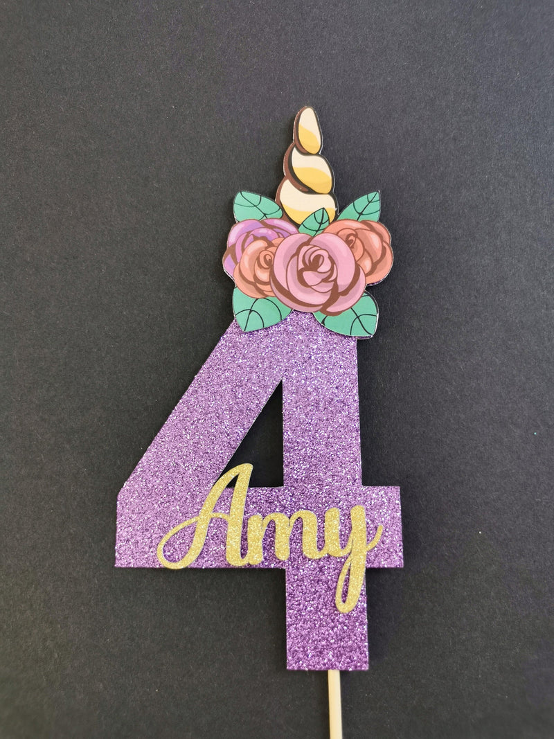 Personalised Unicorn Head Number Cake topper