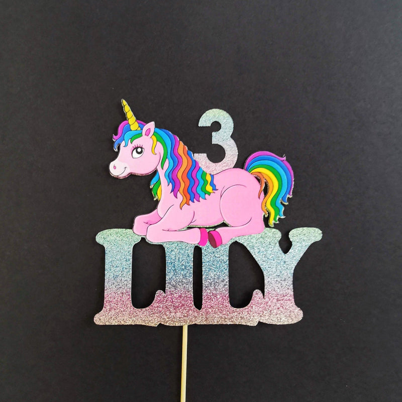 Personalised Rainbow Unicorn Cake topper