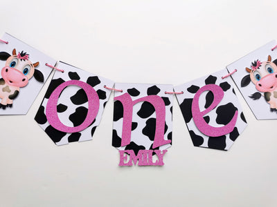 Personalised Cow Farmyard Highchair Birthday Banner