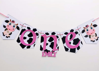 Personalised Cow Farmyard Highchair Birthday Banner