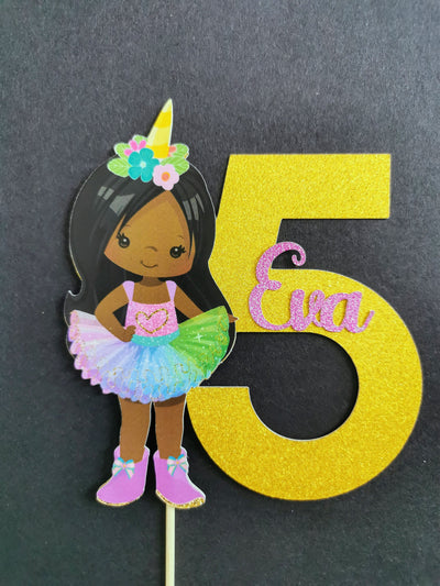 Personalised Unicorn Tutu Girl Cake topper - Any Age