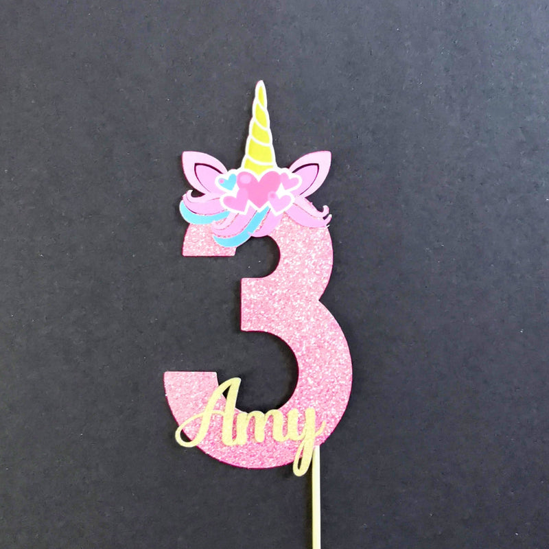 Personalised Unicorn Head Number Cake topper