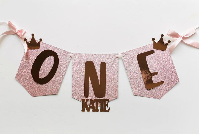 Personalised One Birthday Highchair Banner & Cake topper bundle