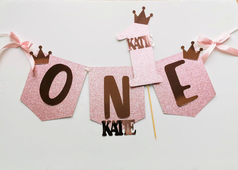 Personalised One Birthday Highchair Banner & Cake topper bundle