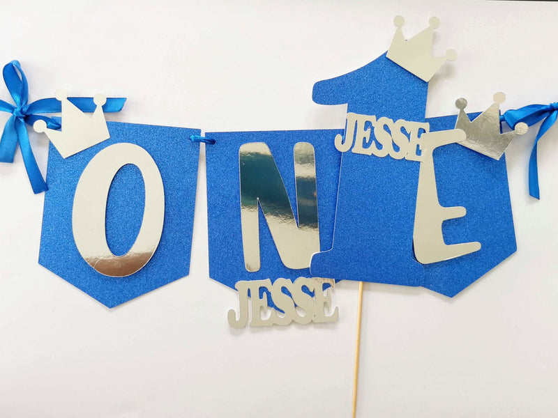 Personalised One Birthday Highchair Banner & Cake topper bundle