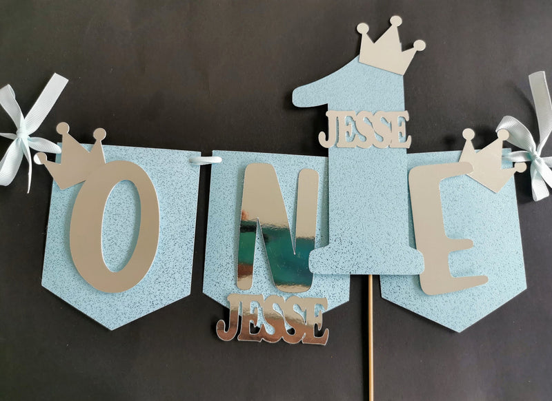 Personalised One Birthday Highchair Banner & Cake topper bundle