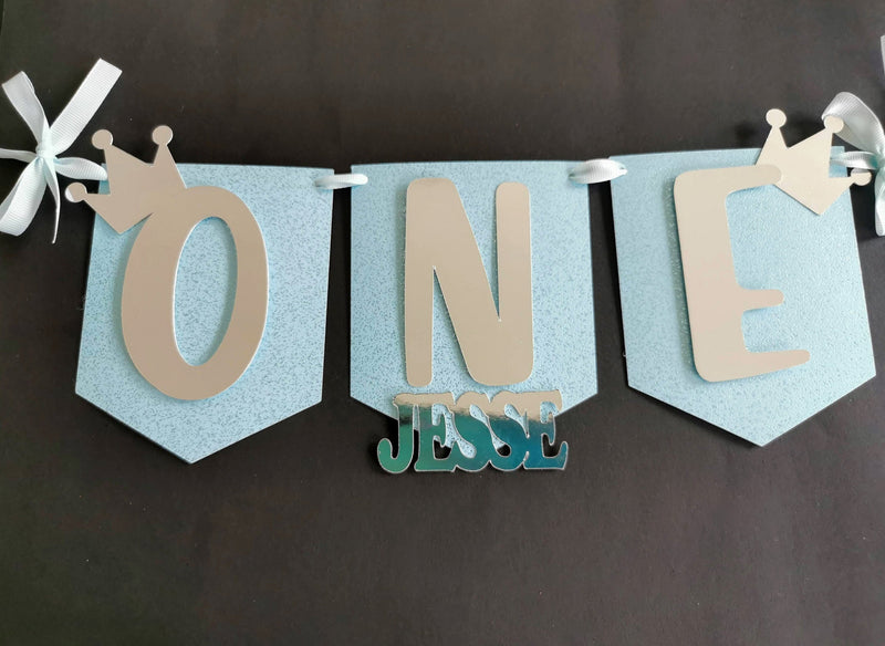 Personalised One Birthday Highchair Banner & Cake topper bundle