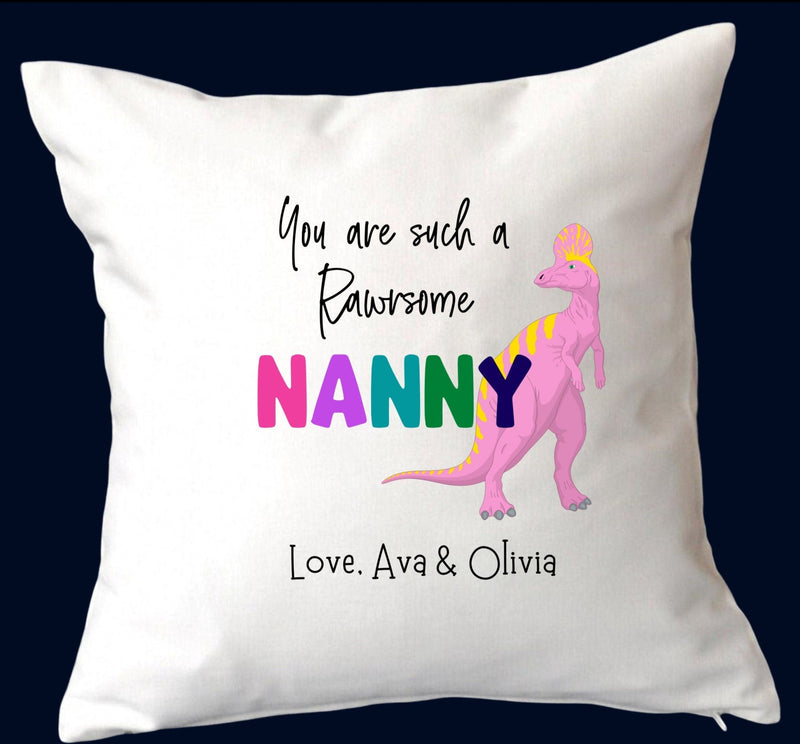 Personalised Rawrsome Dinosaur Nanny Cushion