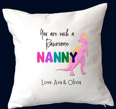 Personalised Rawrsome Dinosaur Nanny Cushion