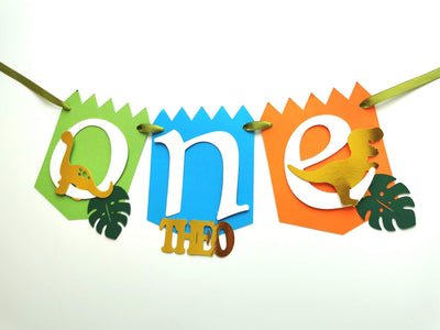 Personalised Dinosaur Cake topper & Highchair Banner Bundle