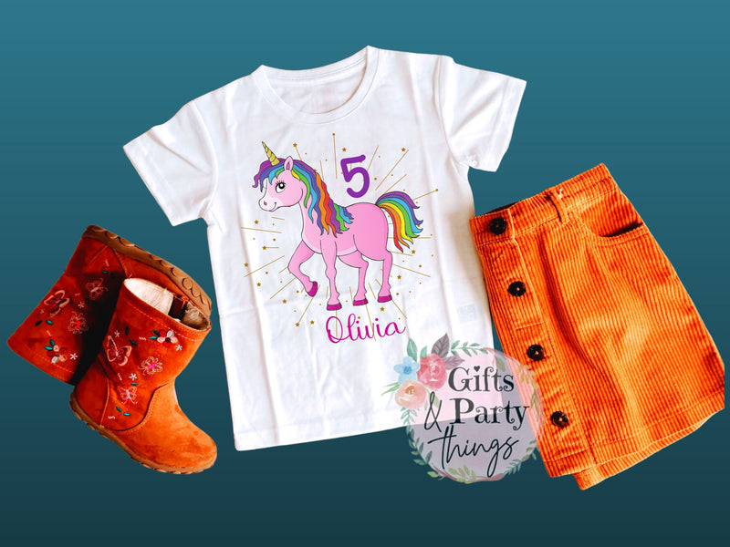 Personalised Rainbow Unicorn Birthday T-shirt