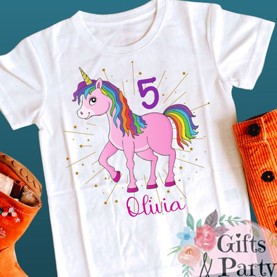 Personalised Rainbow Unicorn Birthday T-shirt