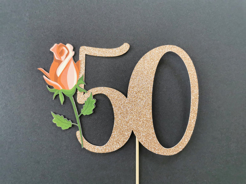 Custom Rose 50 Cake Topper