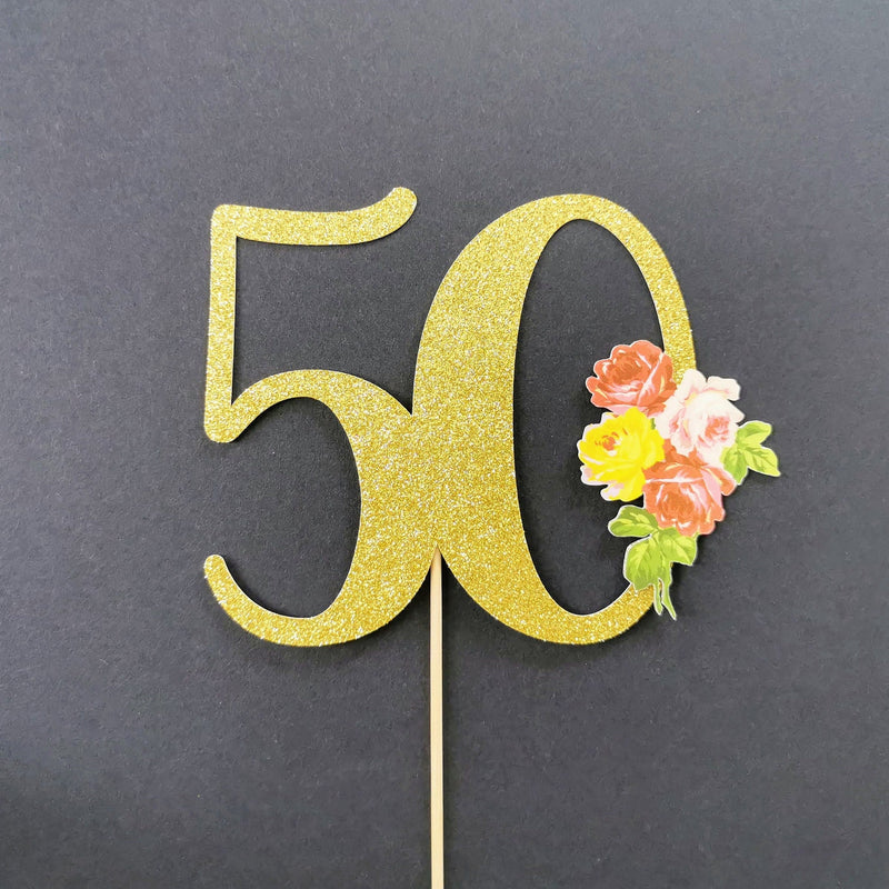 Custom Floral wreath 50 Cake Topper