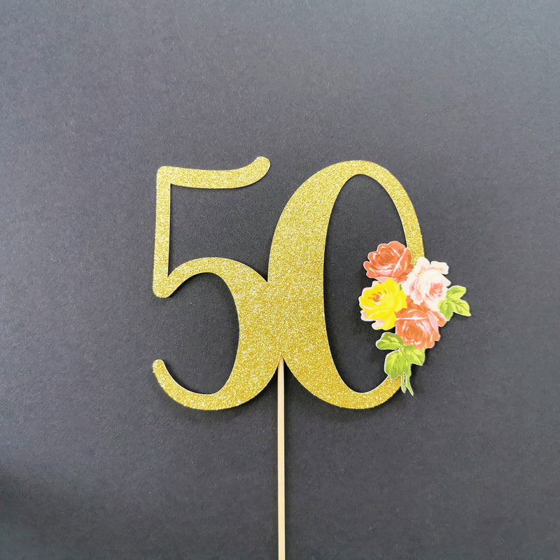 Custom Floral wreath 50 Cake Topper