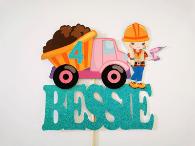 Personalised Girl Construction Truck Cake topper