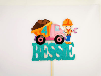 Personalised Girl Construction Truck Cake topper